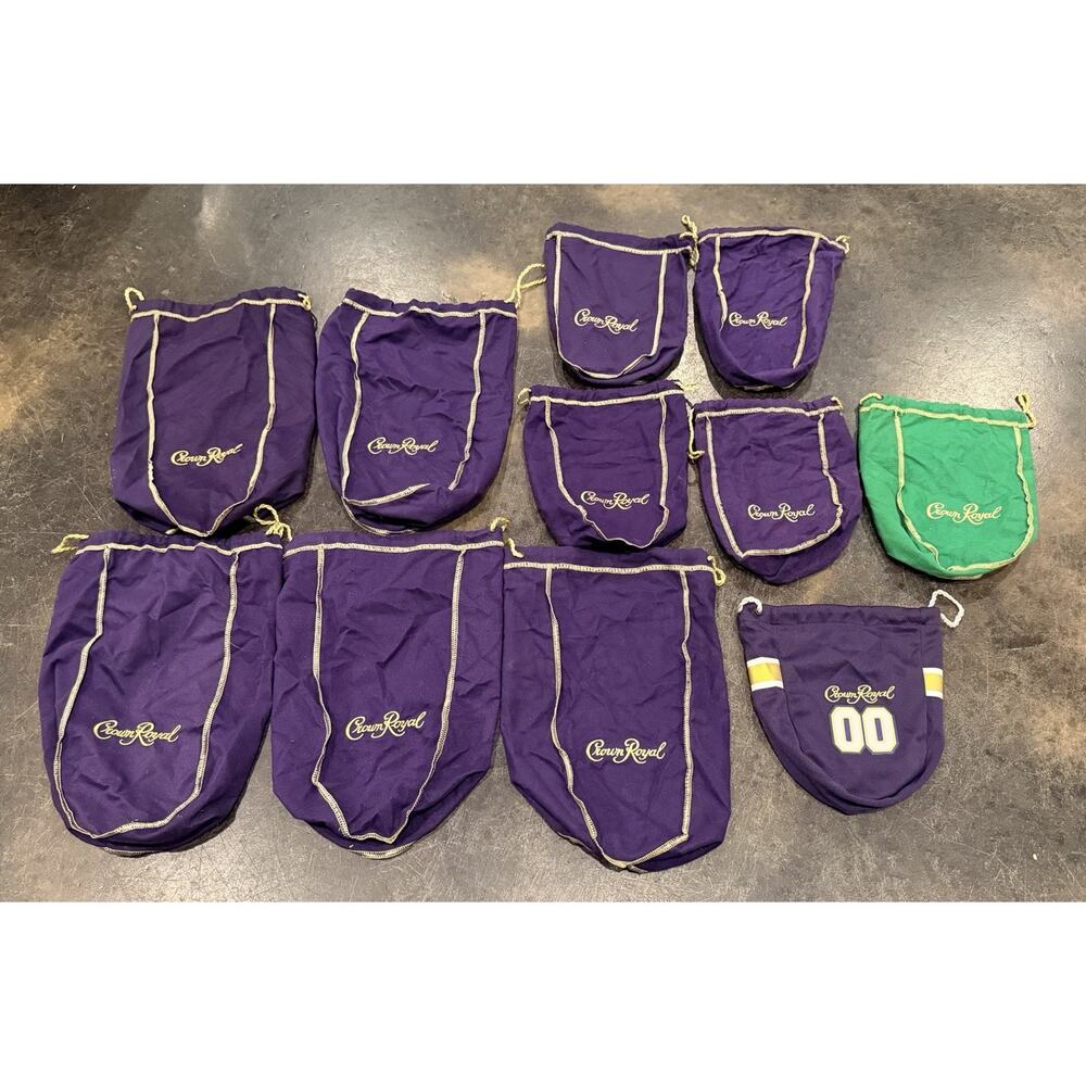 Lot Of 11 Crown Royale Drawstring Bags 5- 12” & 5- 9” & 1 Special Edition 8”